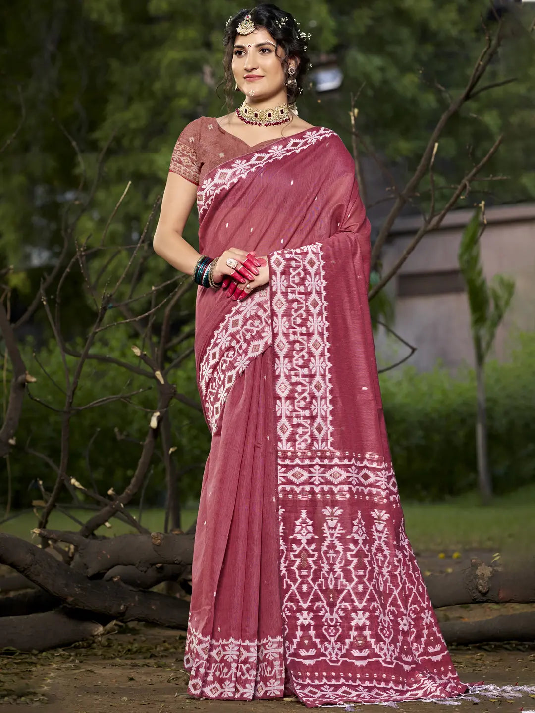 Dark Pink Cotton Saree