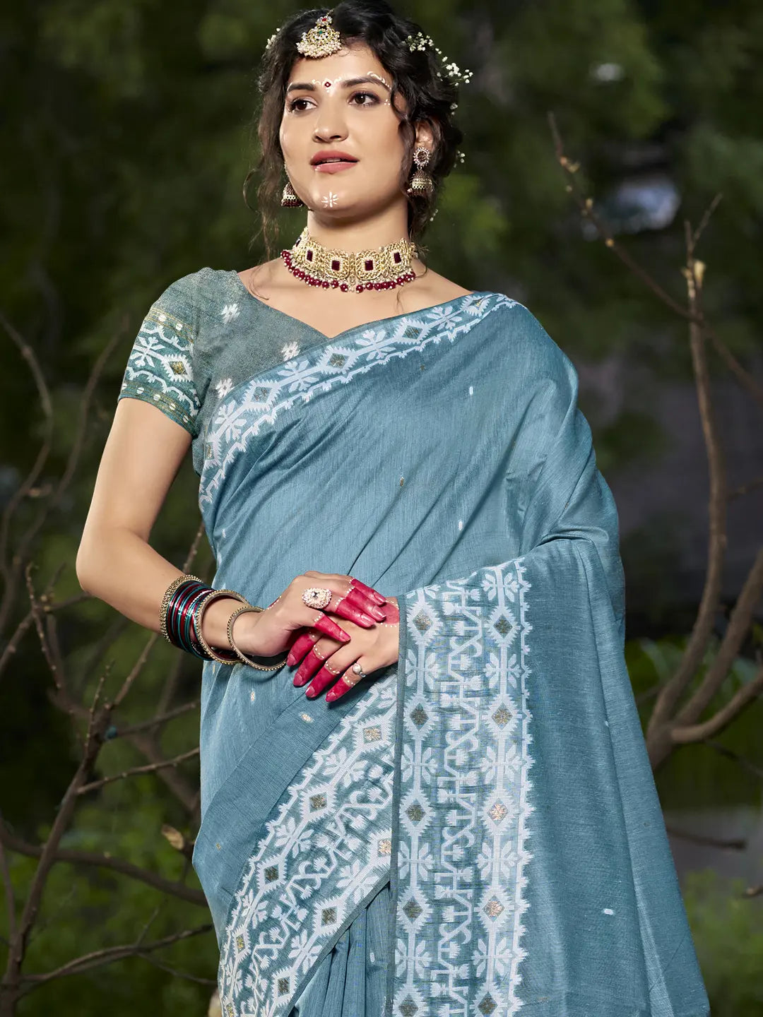 Light Blue Cotton Saree