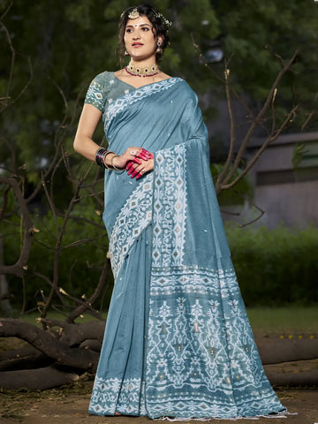 Light Blue Cotton Saree