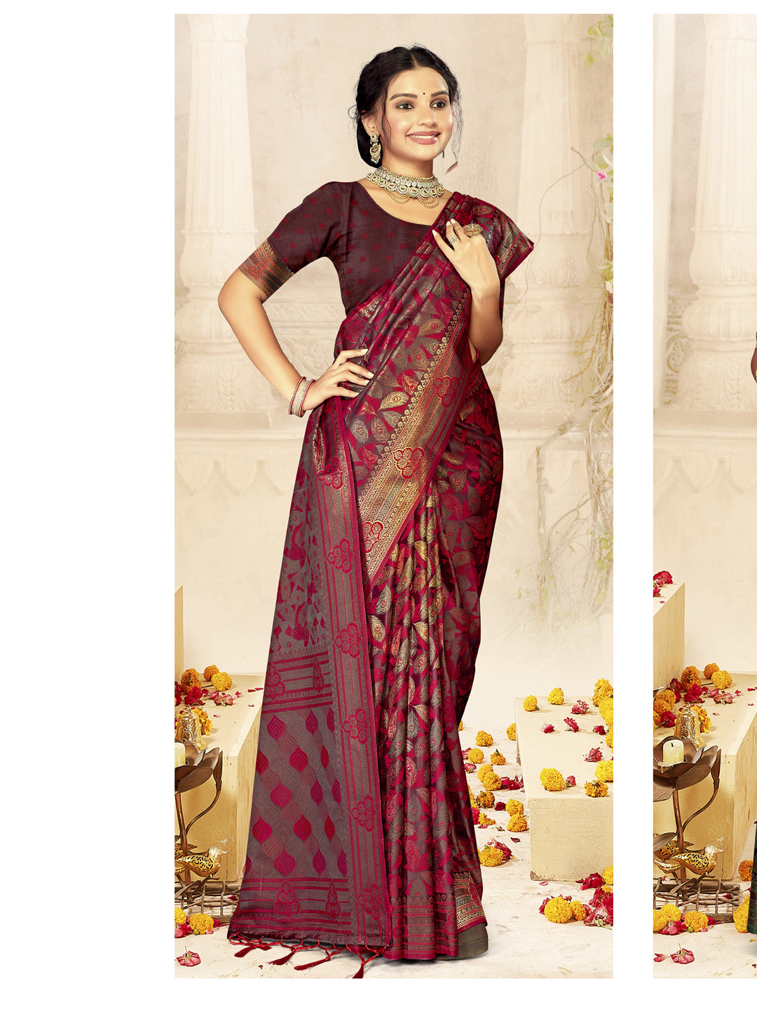 Brown Satin Silk Saree