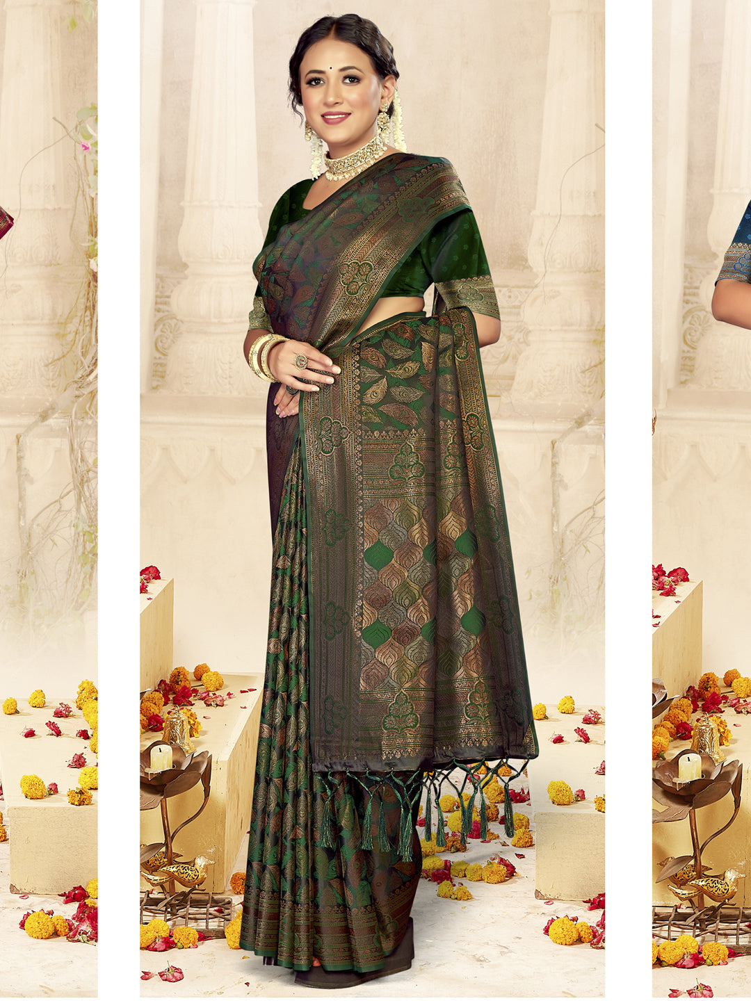 Green Satin Silk Saree