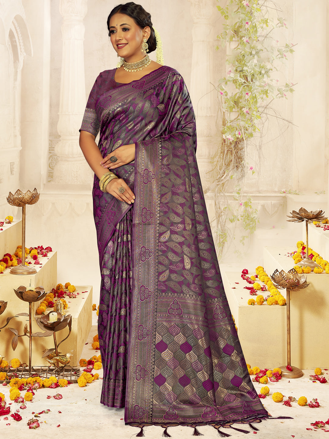 Purple Satin Silk Saree