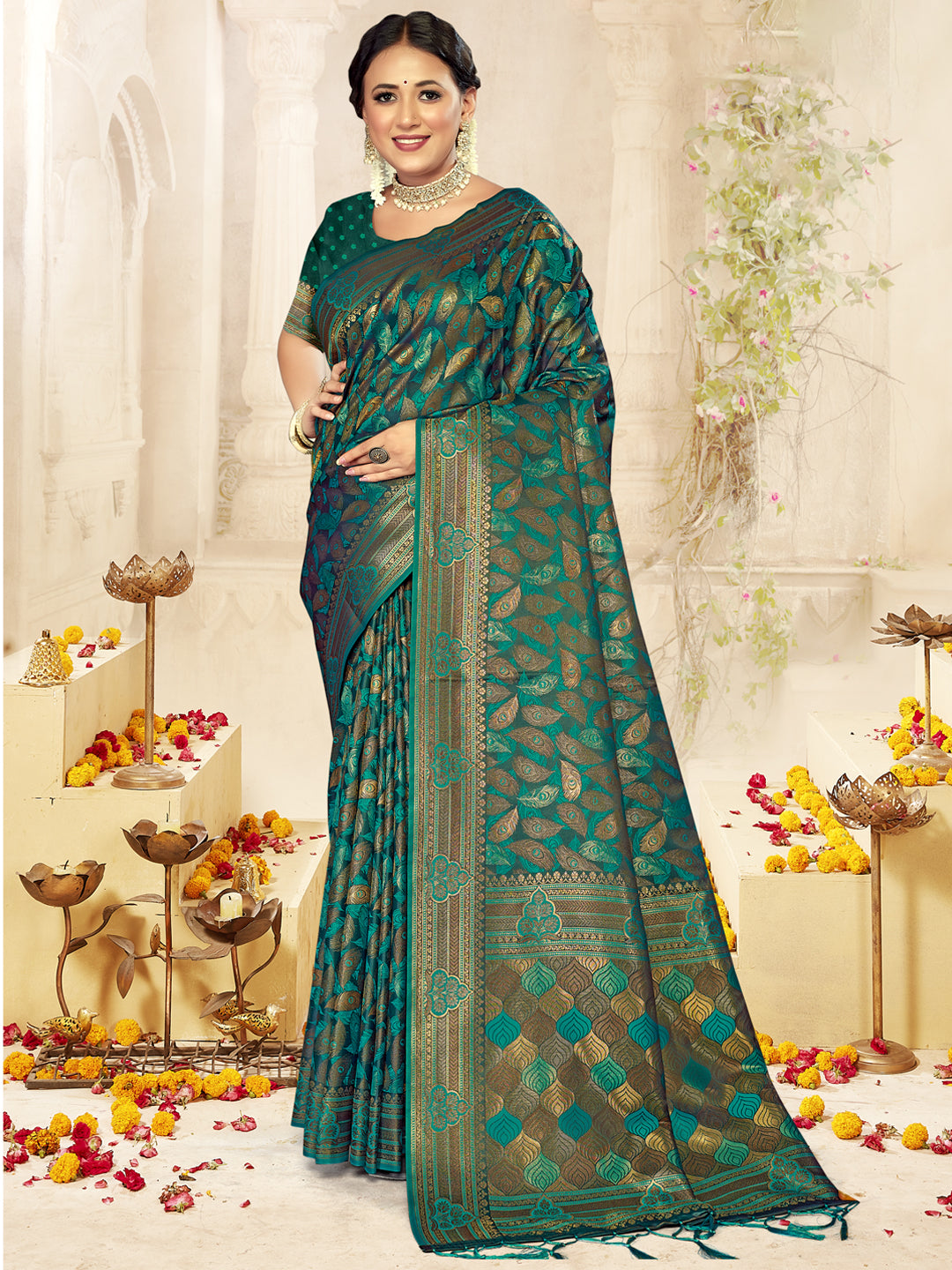 Green Satin Silk Saree