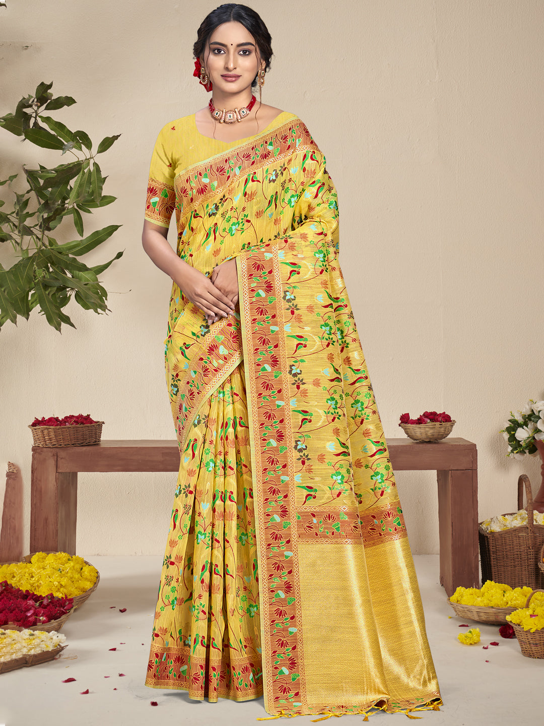 Sangam Yellow Silk Saree