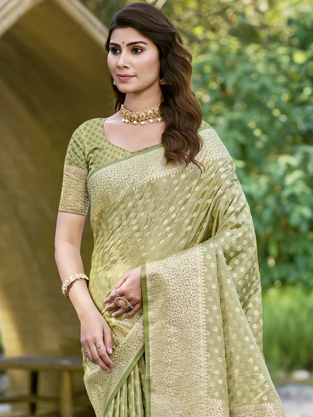 Olive Green Silk Saree