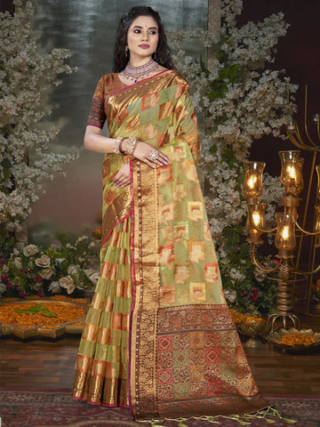 Olive Green Chanderi Silk Saree