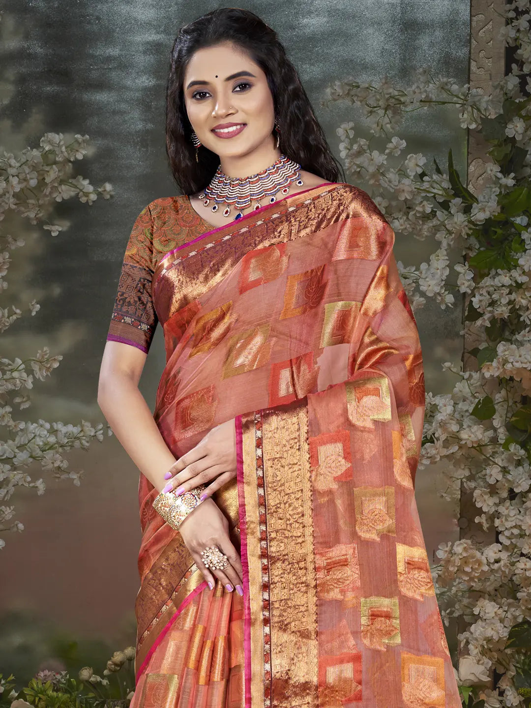 Pink Chanderi Silk Saree