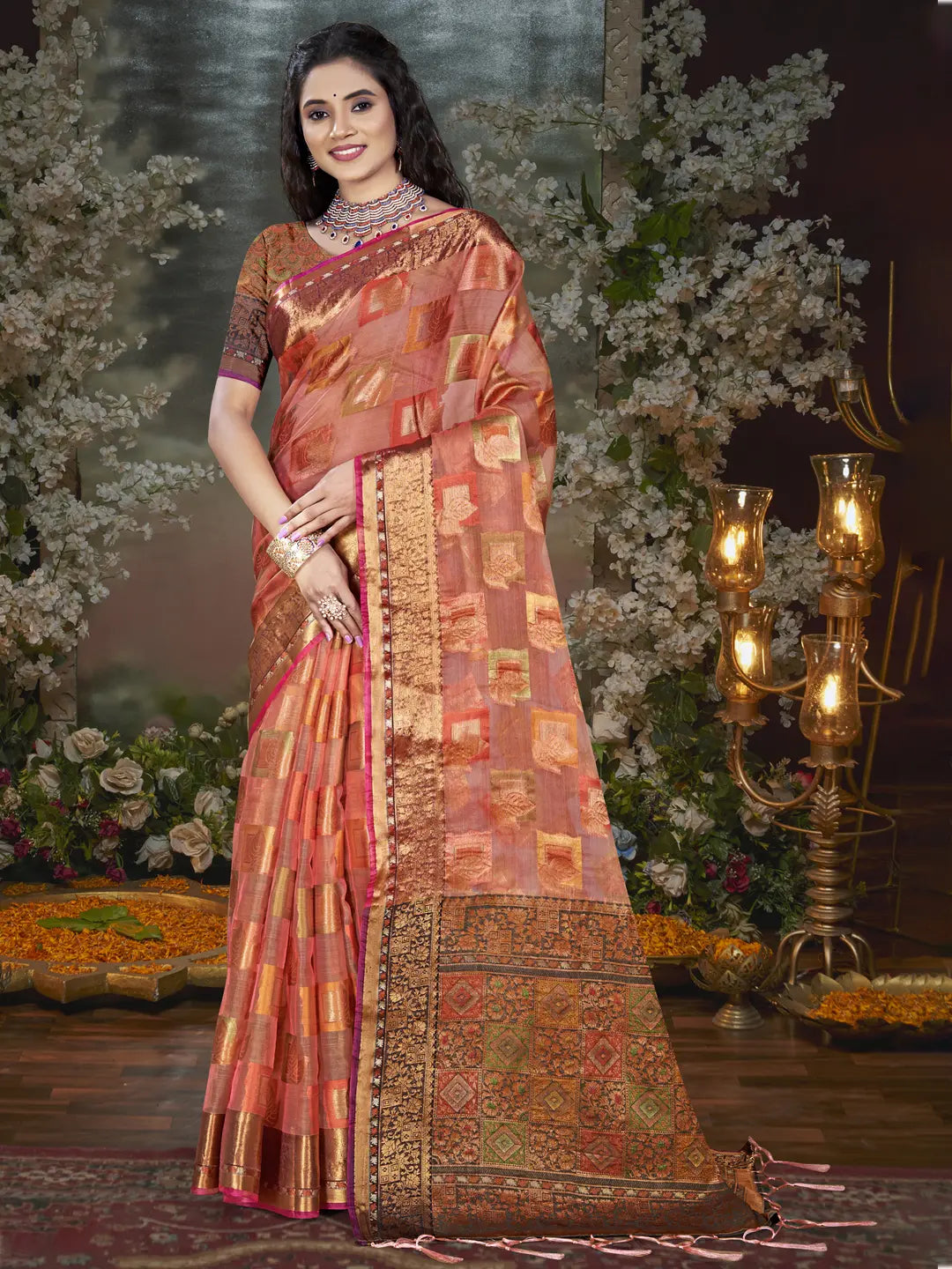 Pink Chanderi Silk Saree