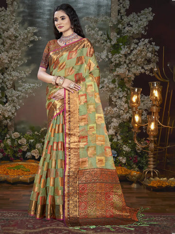 Beige Chanderi Silk Saree