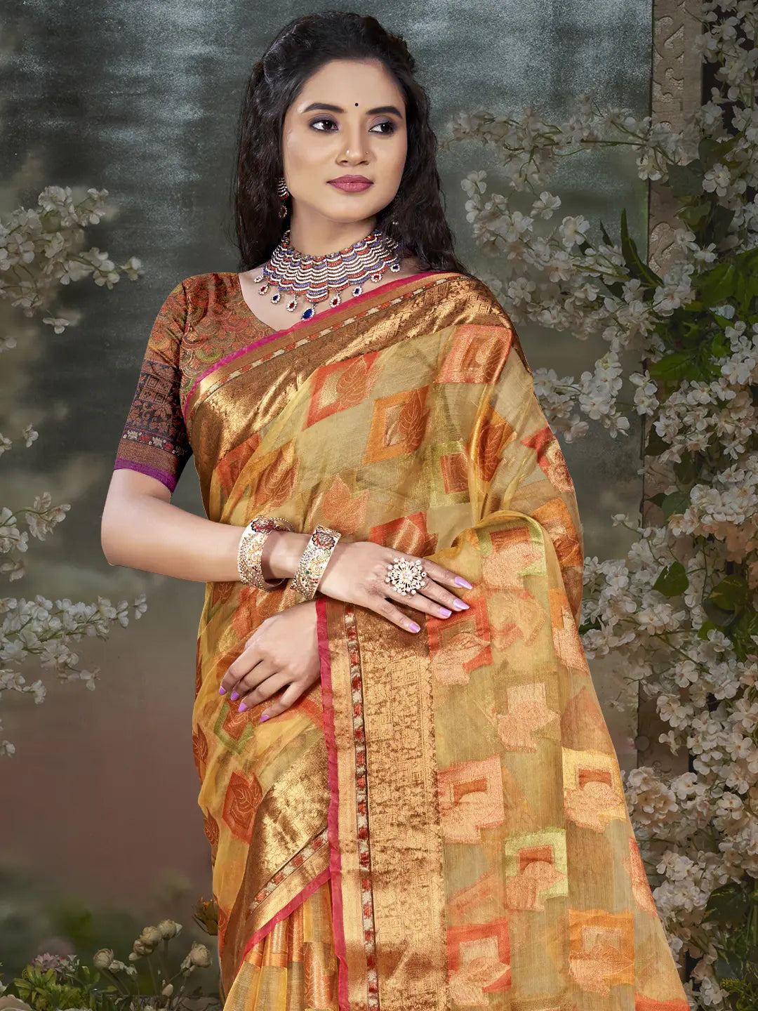 Teal Green Chanderi Silk Saree