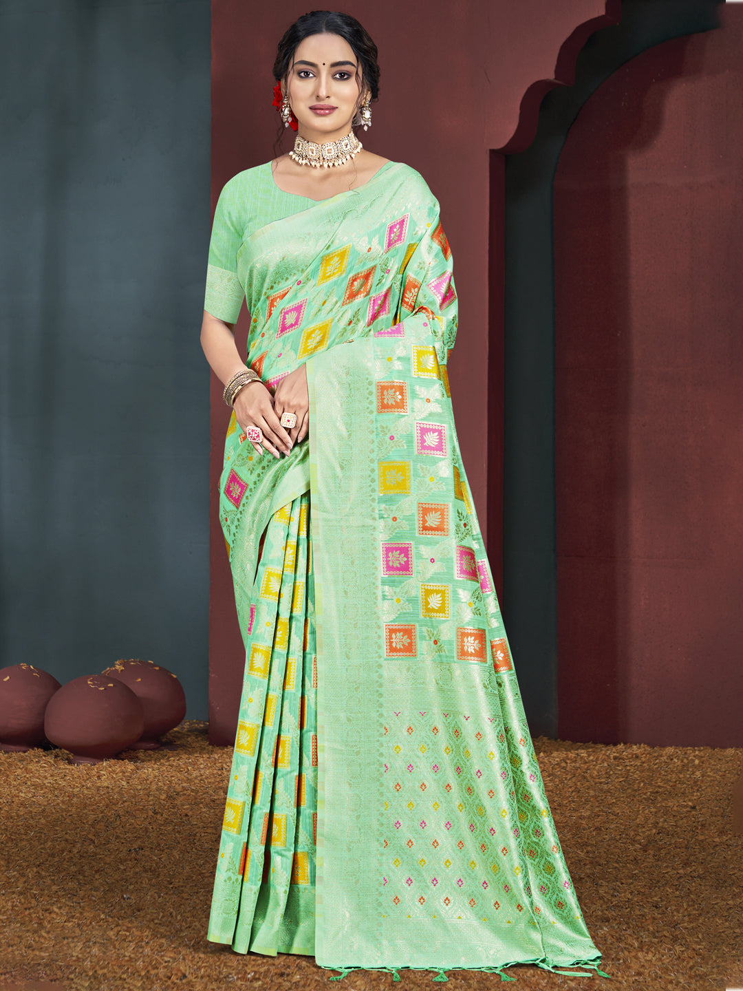 Sea Green Cotton  Saree