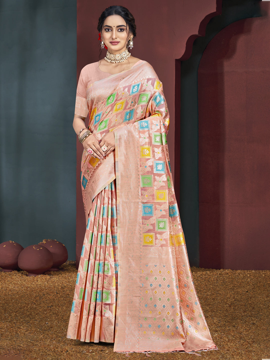 Peach Cotton Saree