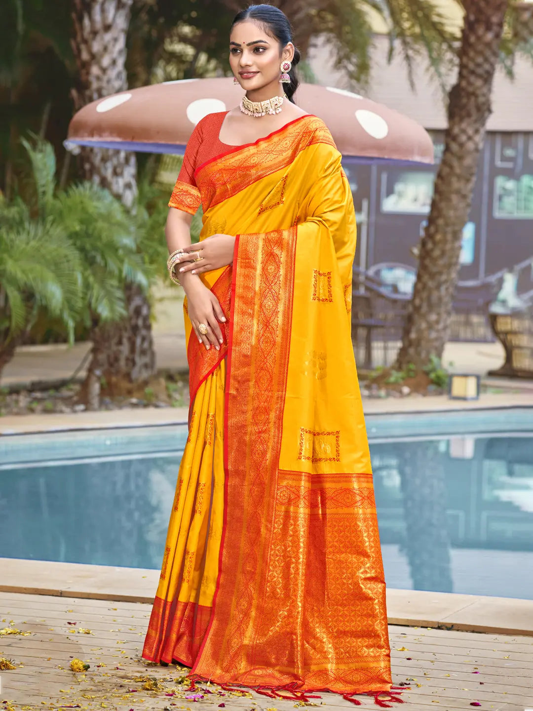 Mustard Yellow Silk Saree