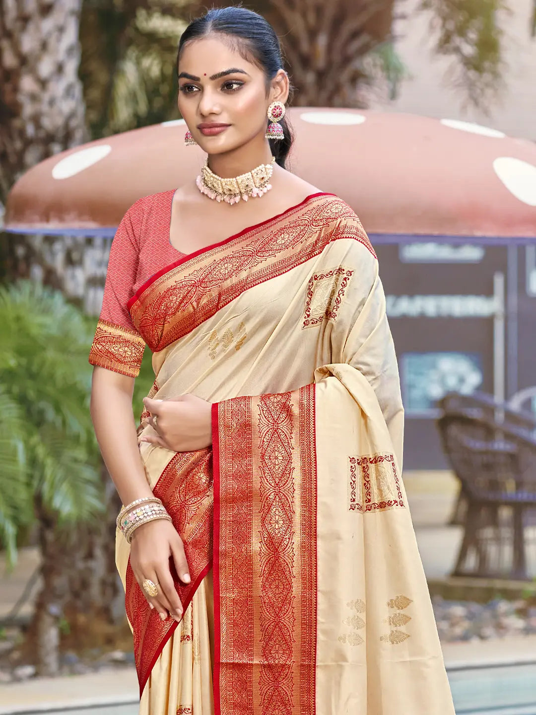 Cream Silk Saree