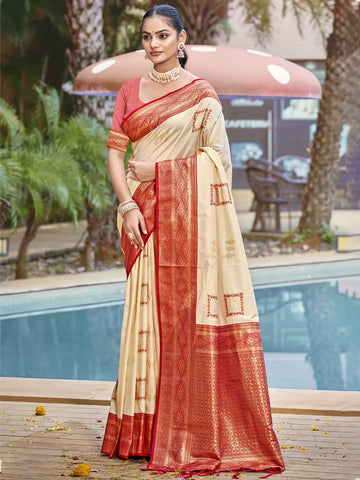 Cream Silk Saree