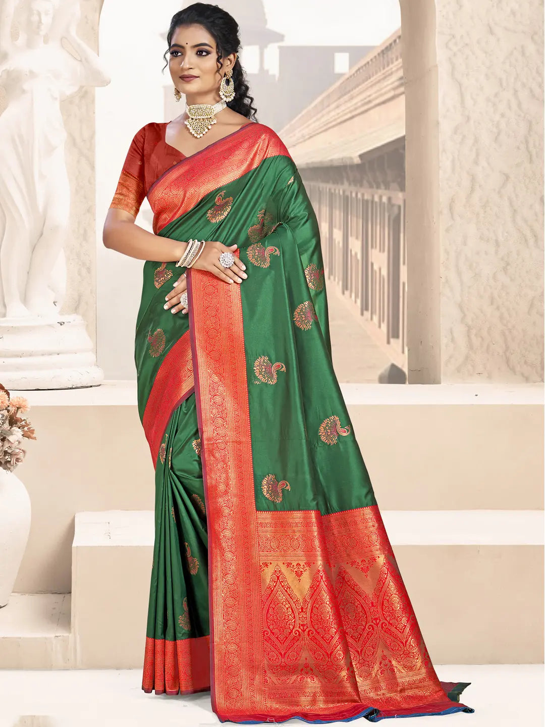 Dark Green Silk Saree