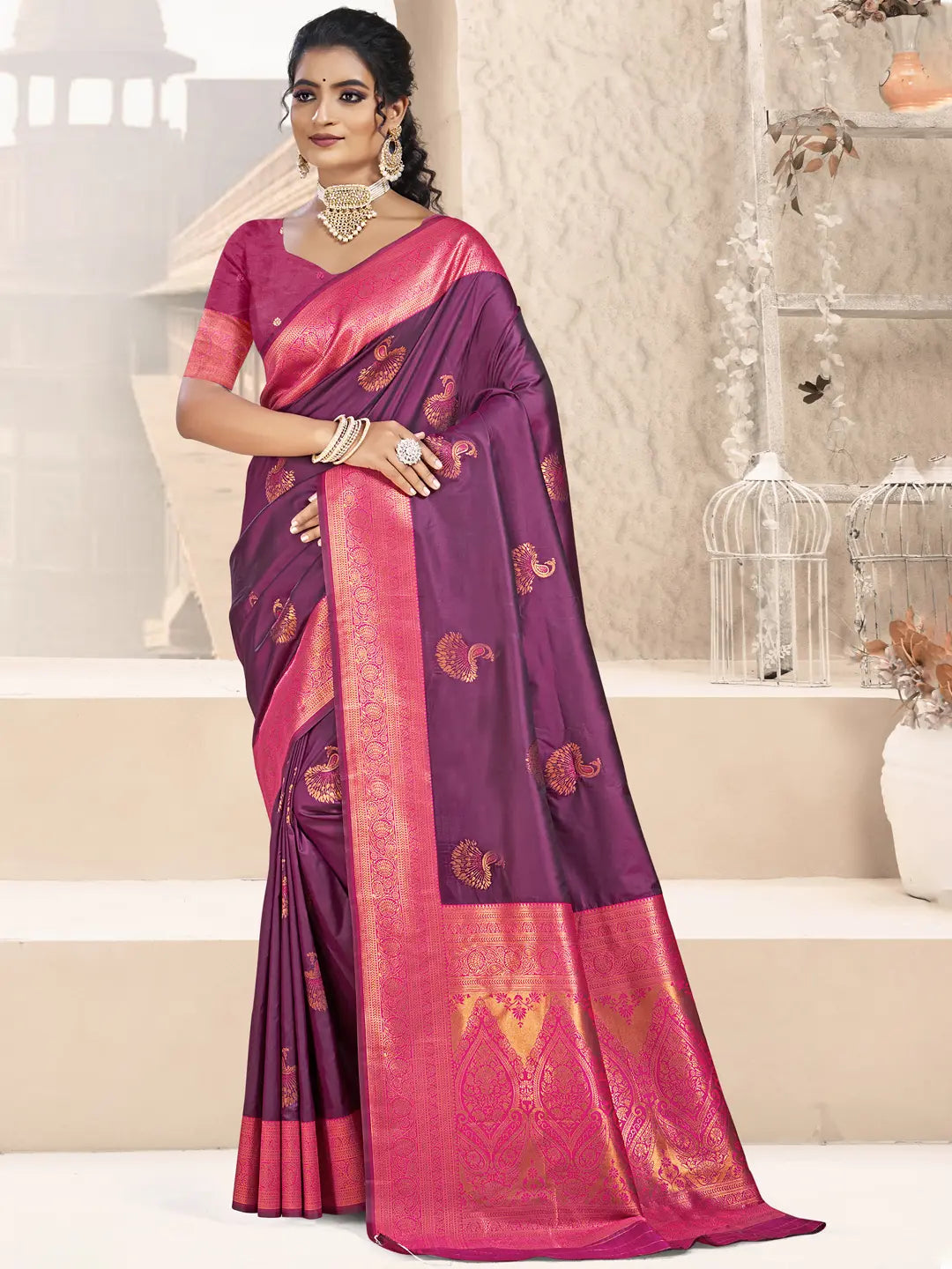 Wine Silk Saree