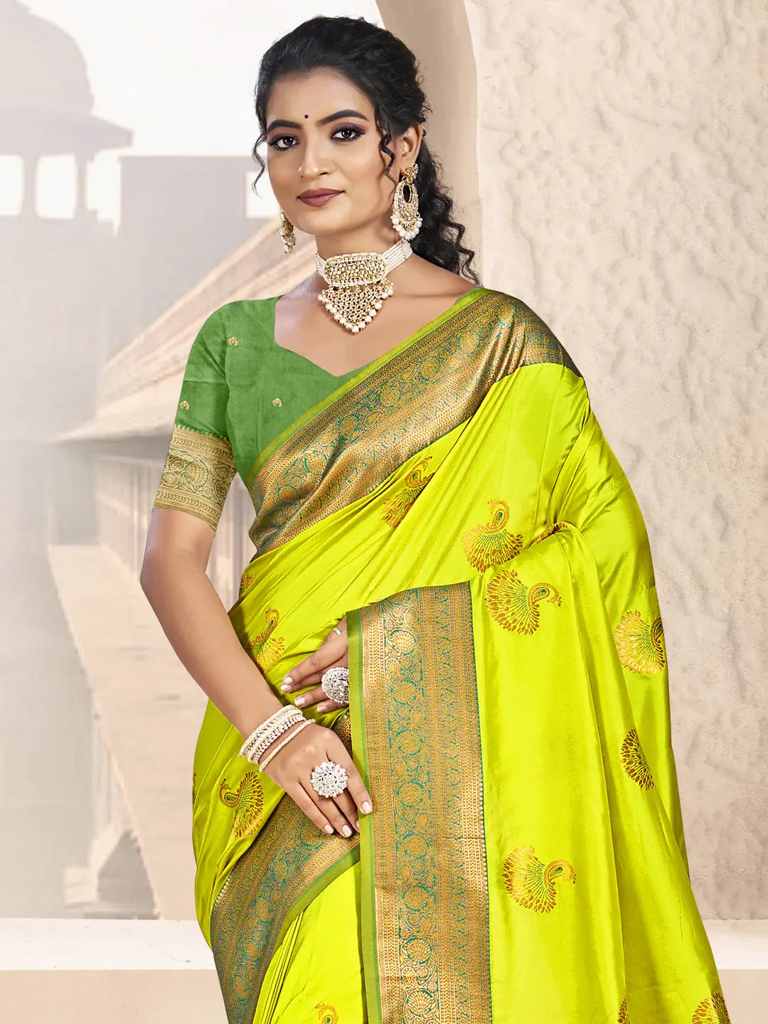 Lime Green Silk Saree