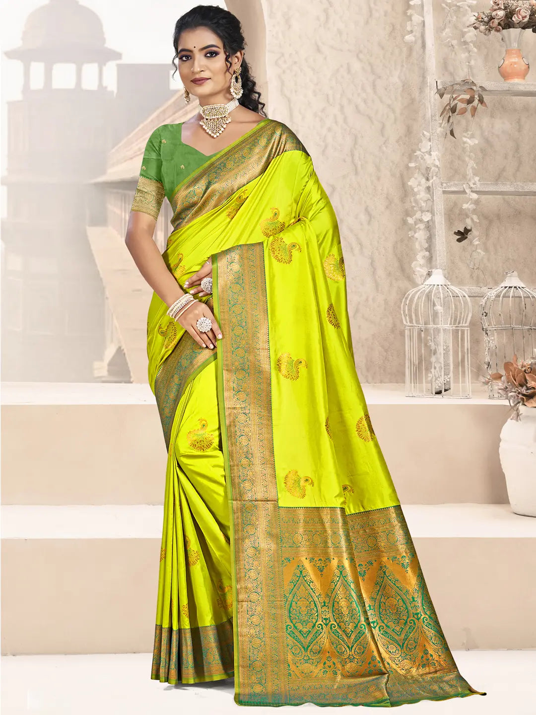 Lime Green Silk Saree