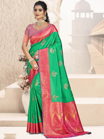 Teal Green Silk Saree