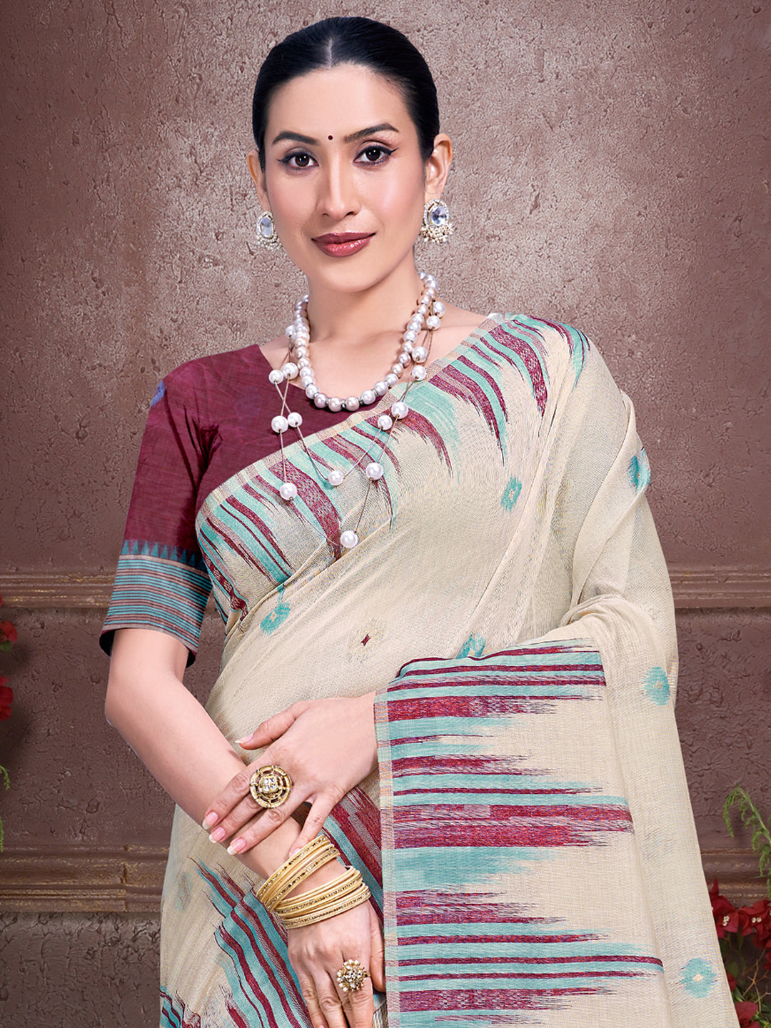 Cream Cotton Saree