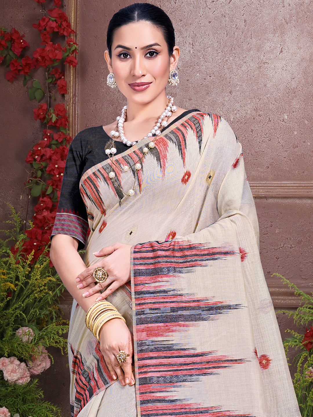 Cream Cotton Saree