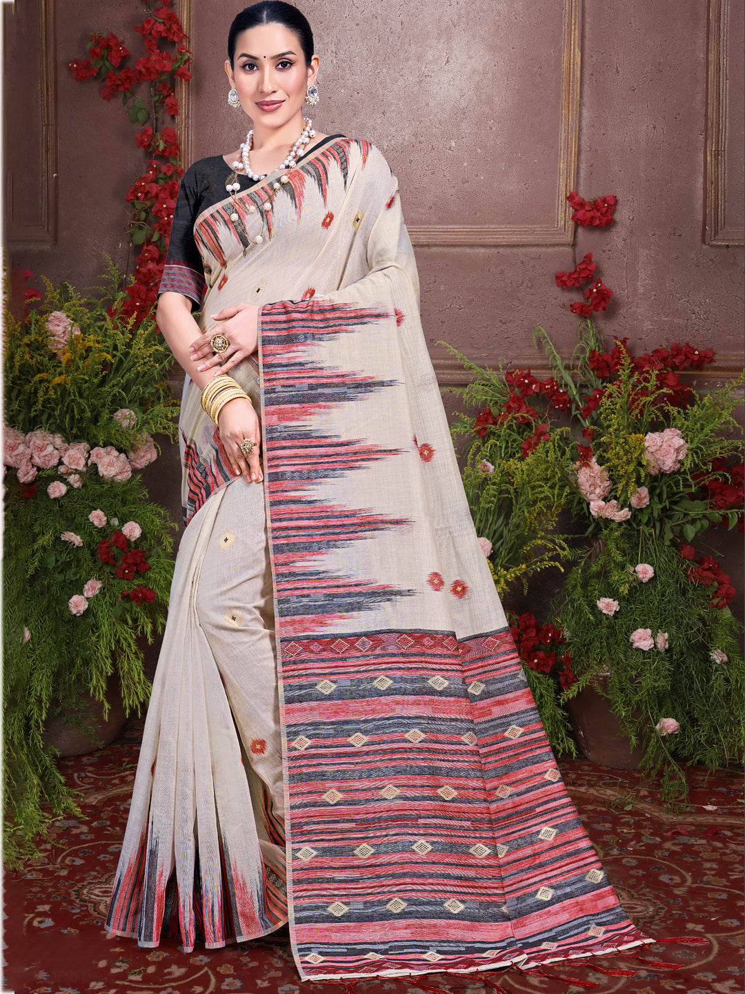 Cream Cotton Saree