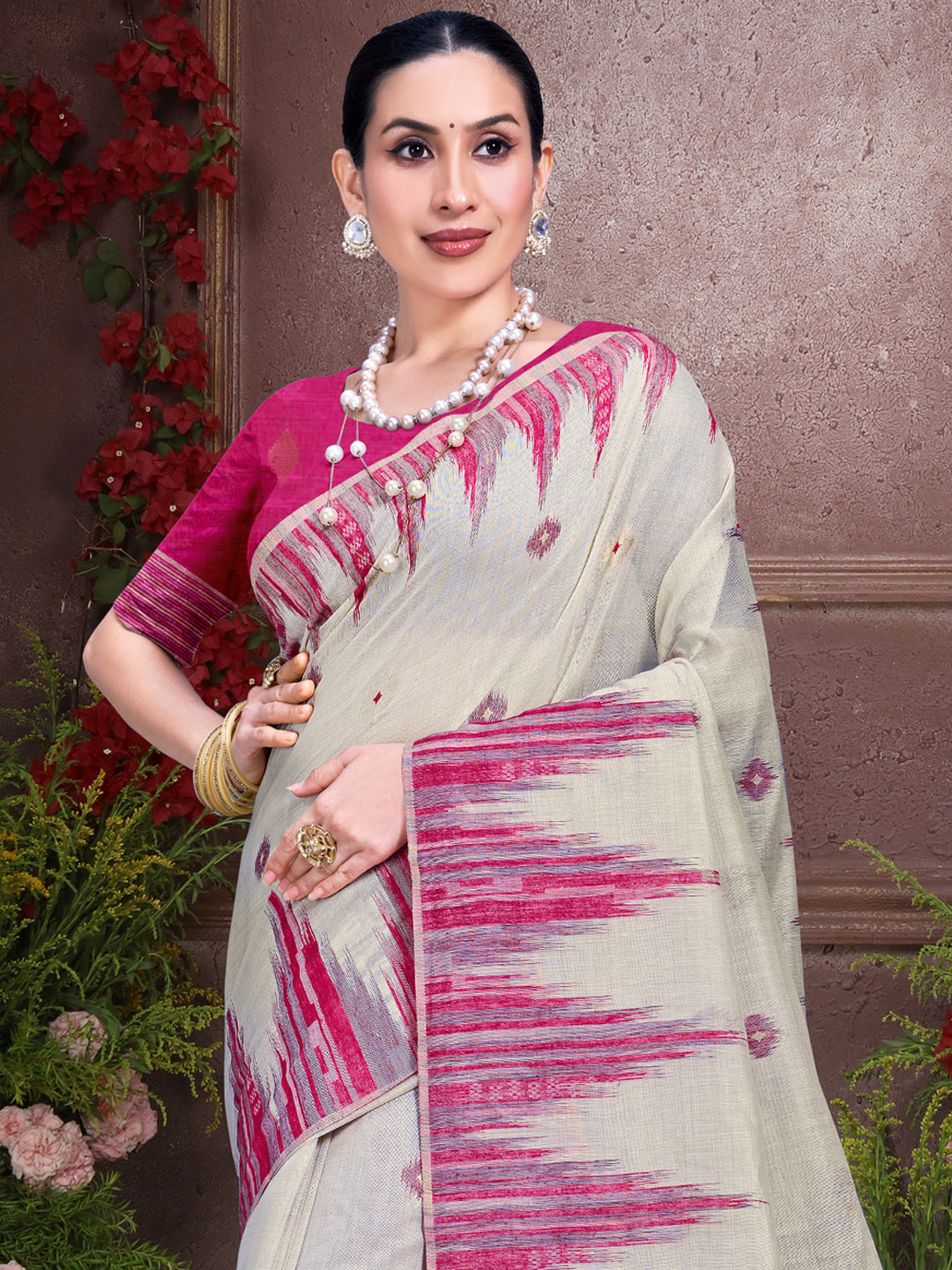 Cream Cotton Saree