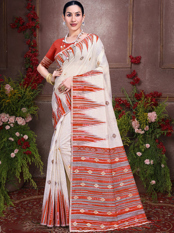 Cream Cotton Saree