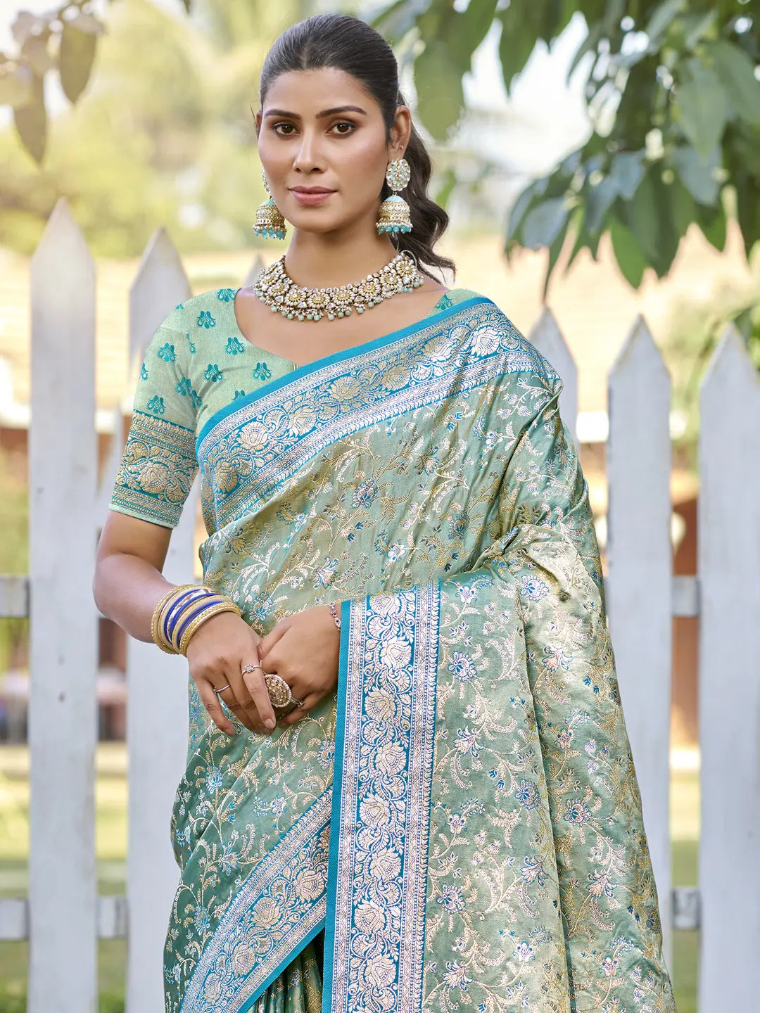 Turquoise Green  Silk Saree