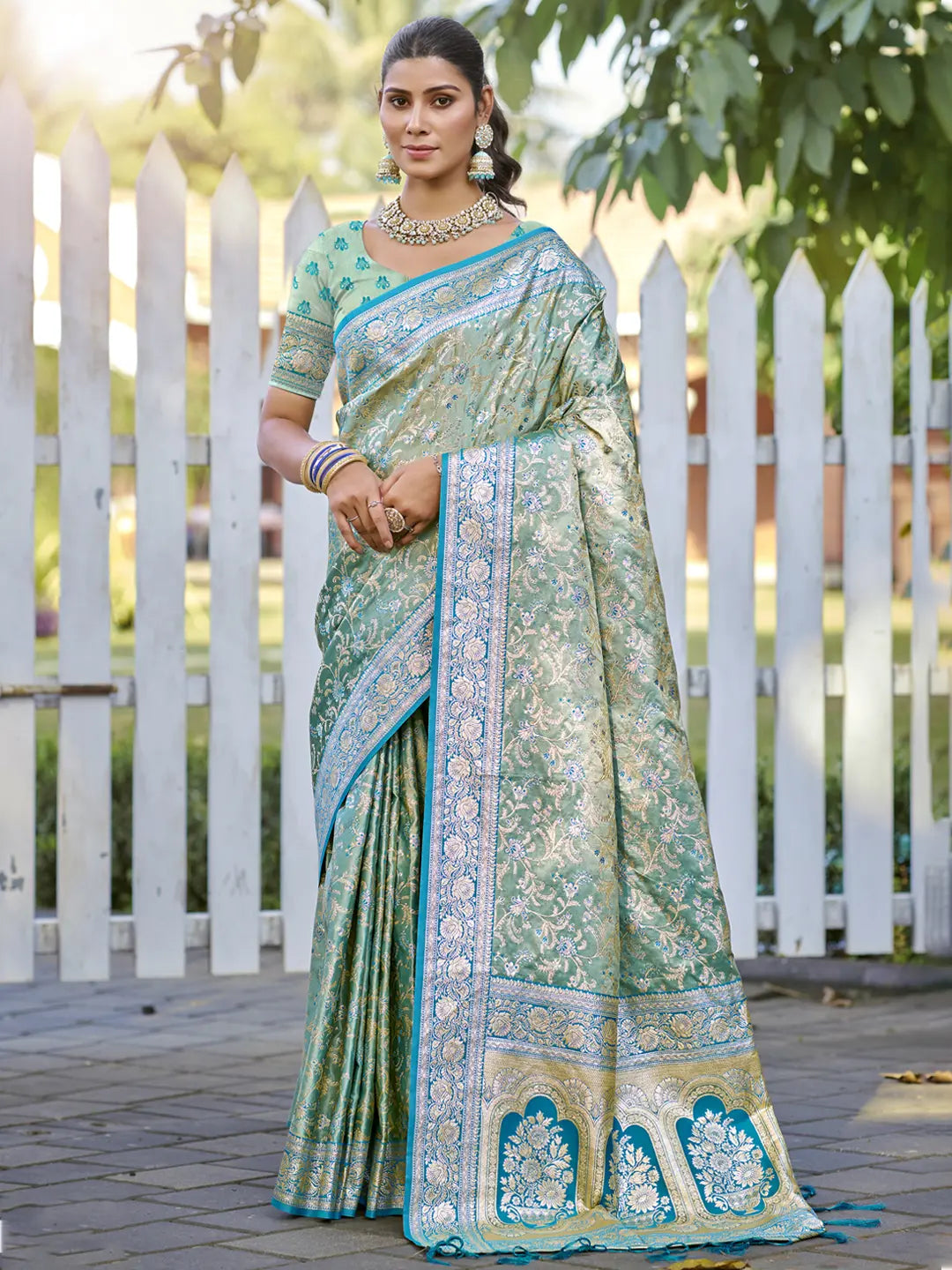 Turquoise Green  Silk Saree