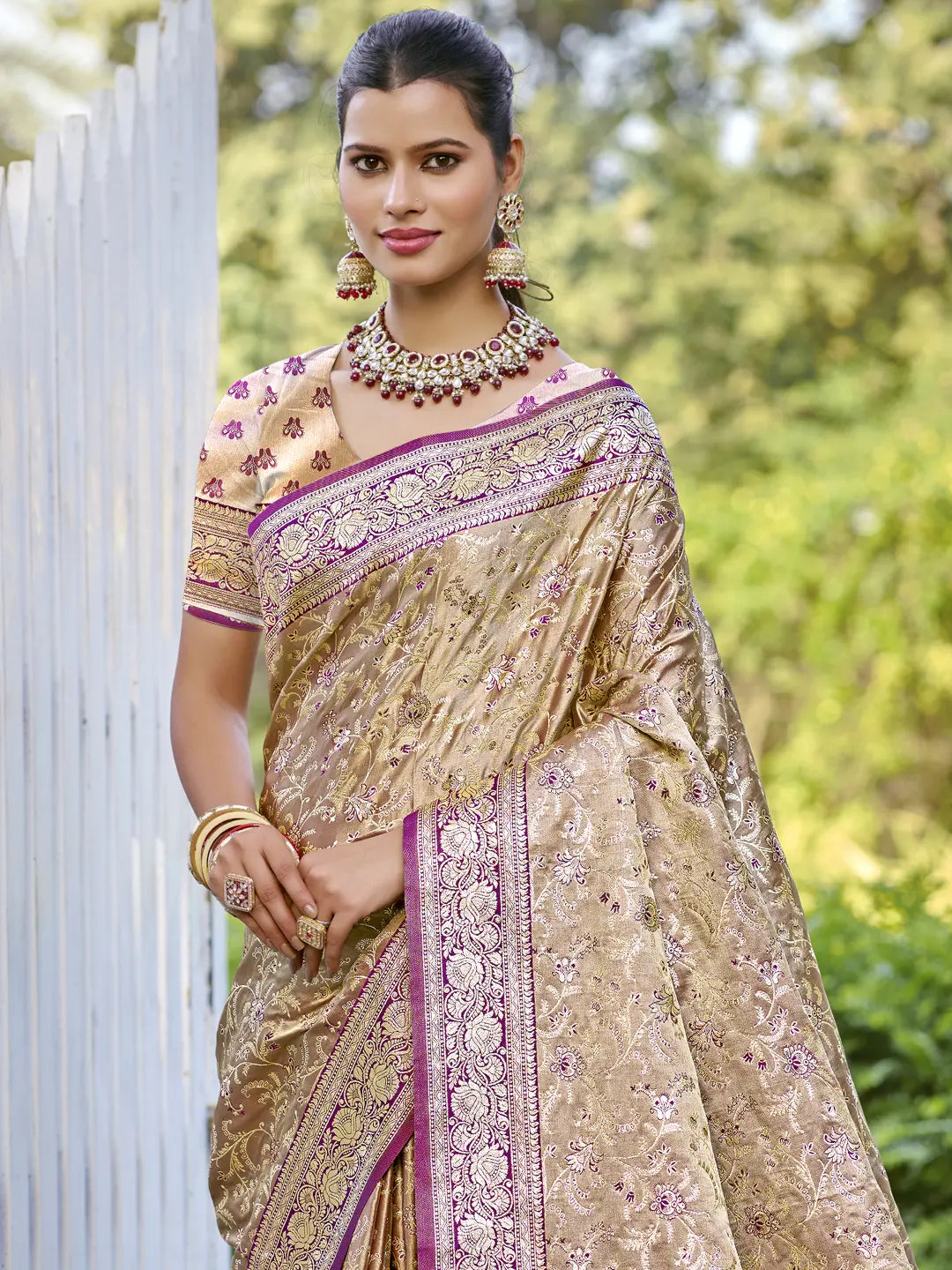 Beige Silk Saree