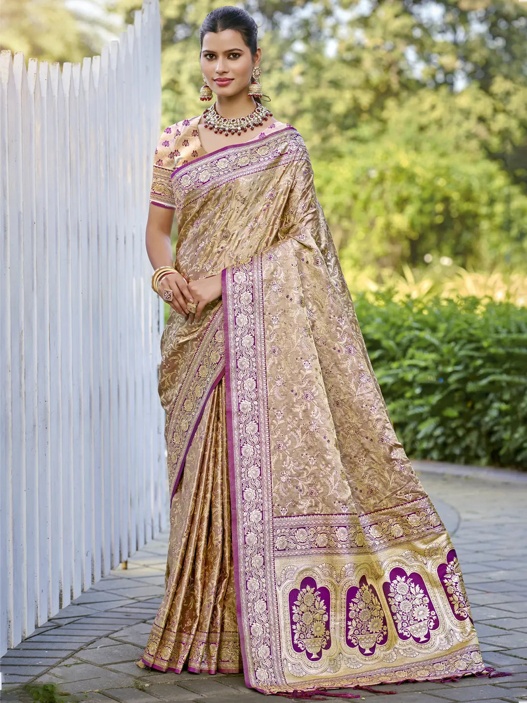 Beige Silk Saree