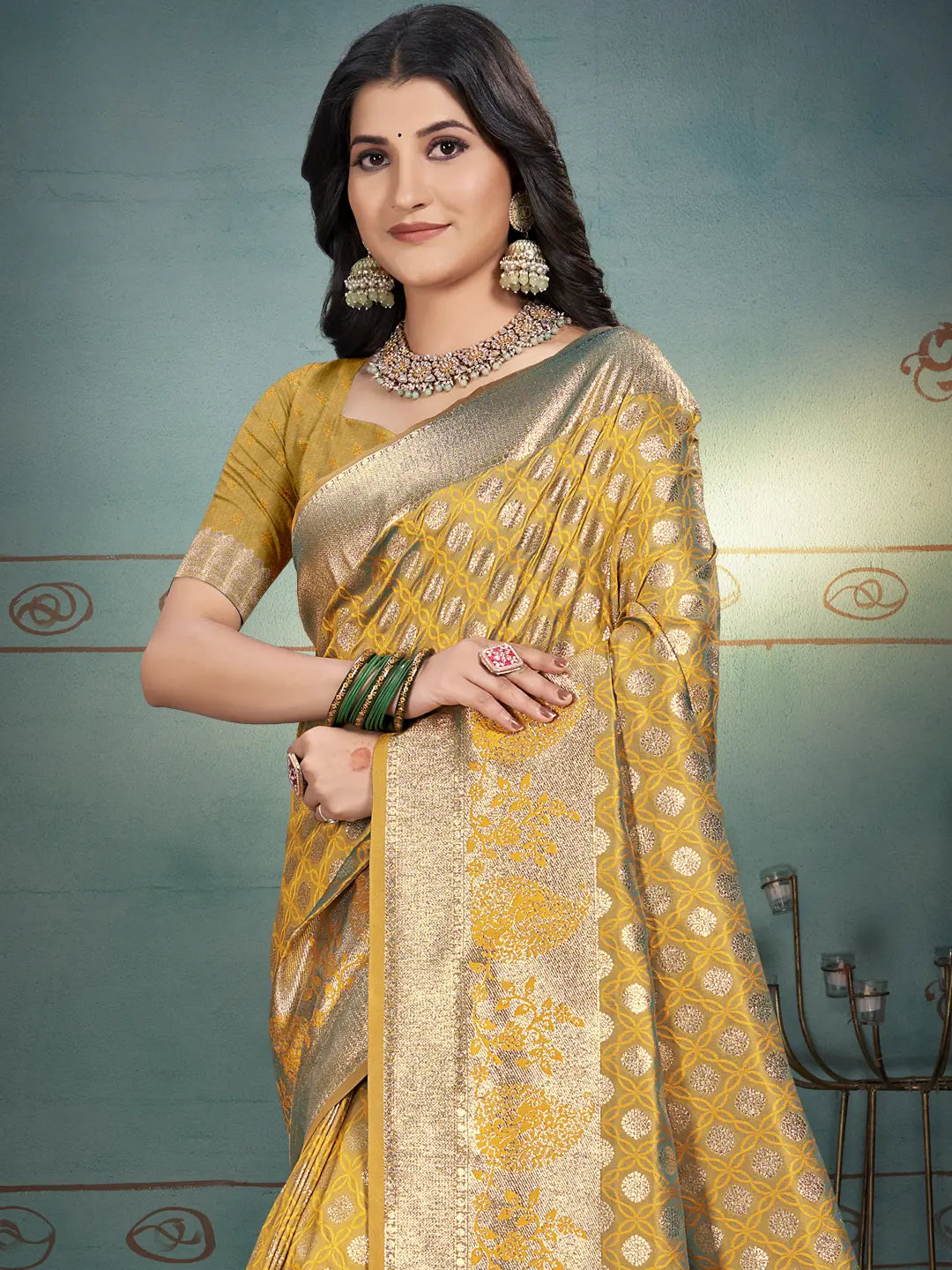 Mustard Yellow Silk Saree