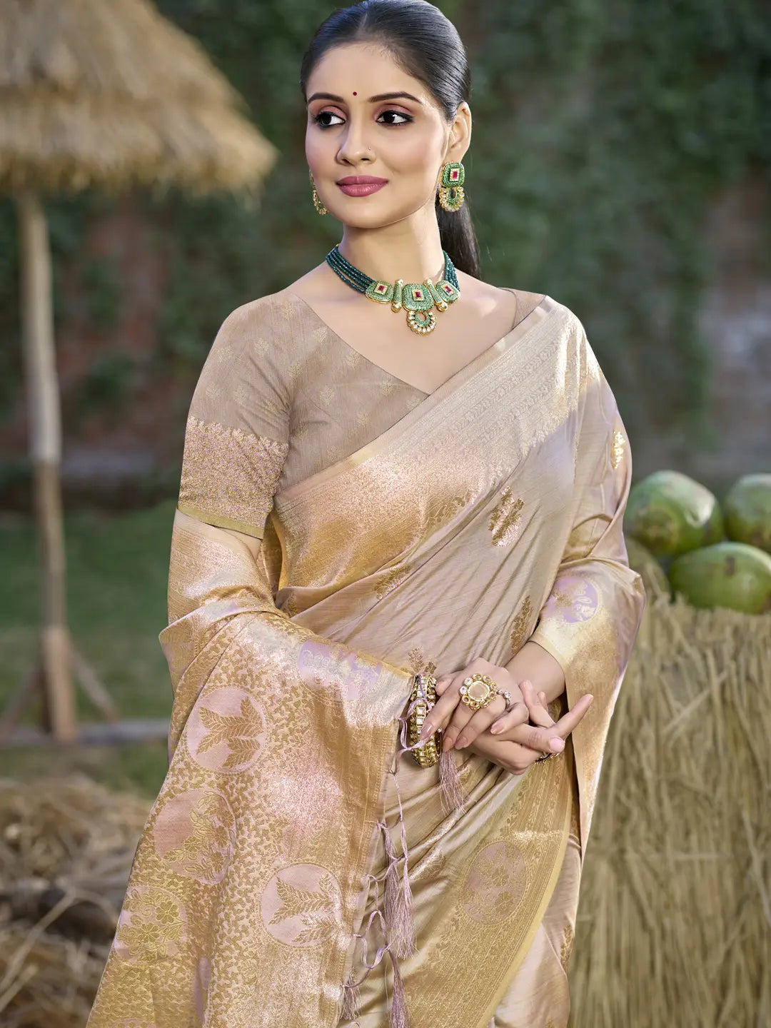 Beige Silk Saree