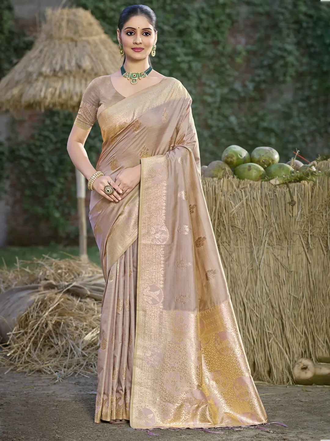 Beige Silk Saree