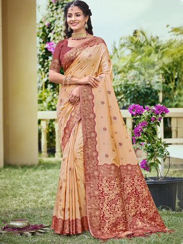 Peach Banarasi Silk Saree