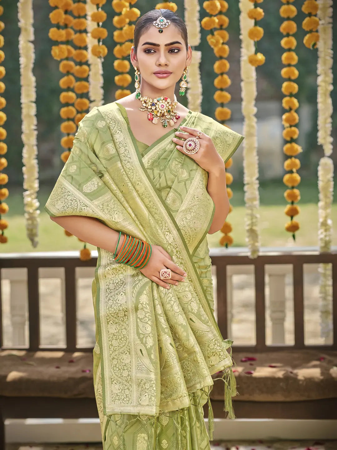 Light Green Satin Silk Saree