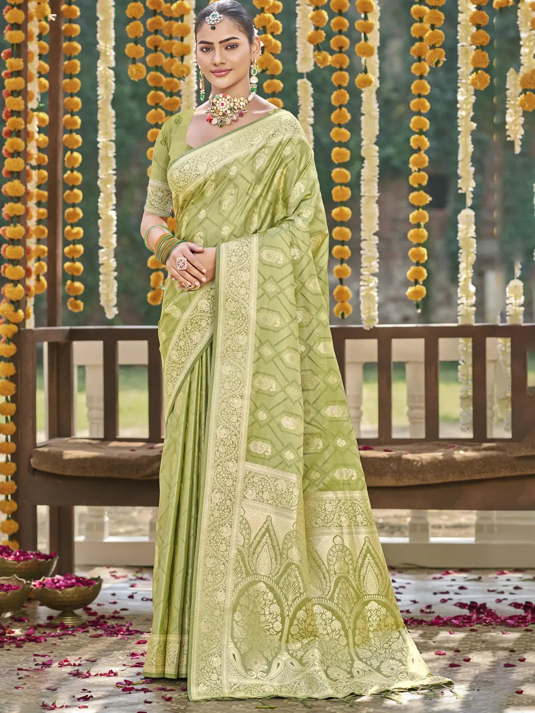 Light Green Satin Silk Saree