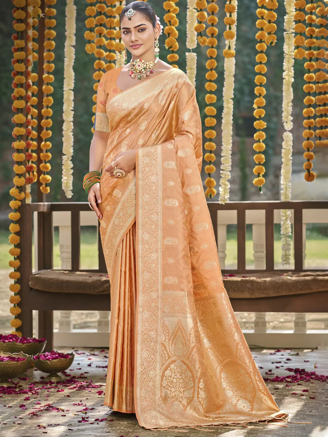 Orange Satin Silk Saree