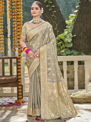 Gray Satin Silk Saree