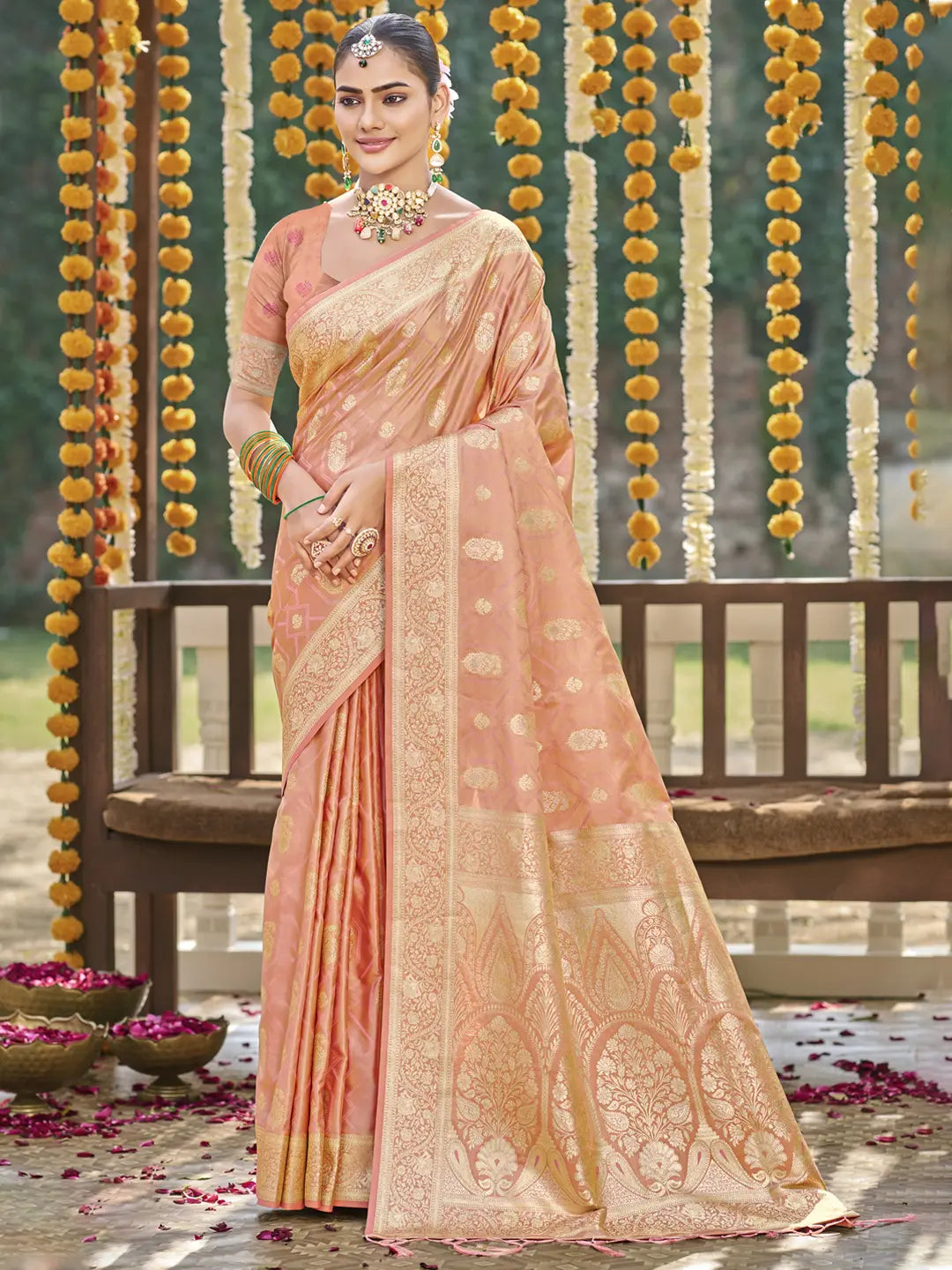 Peach Satin Silk Saree