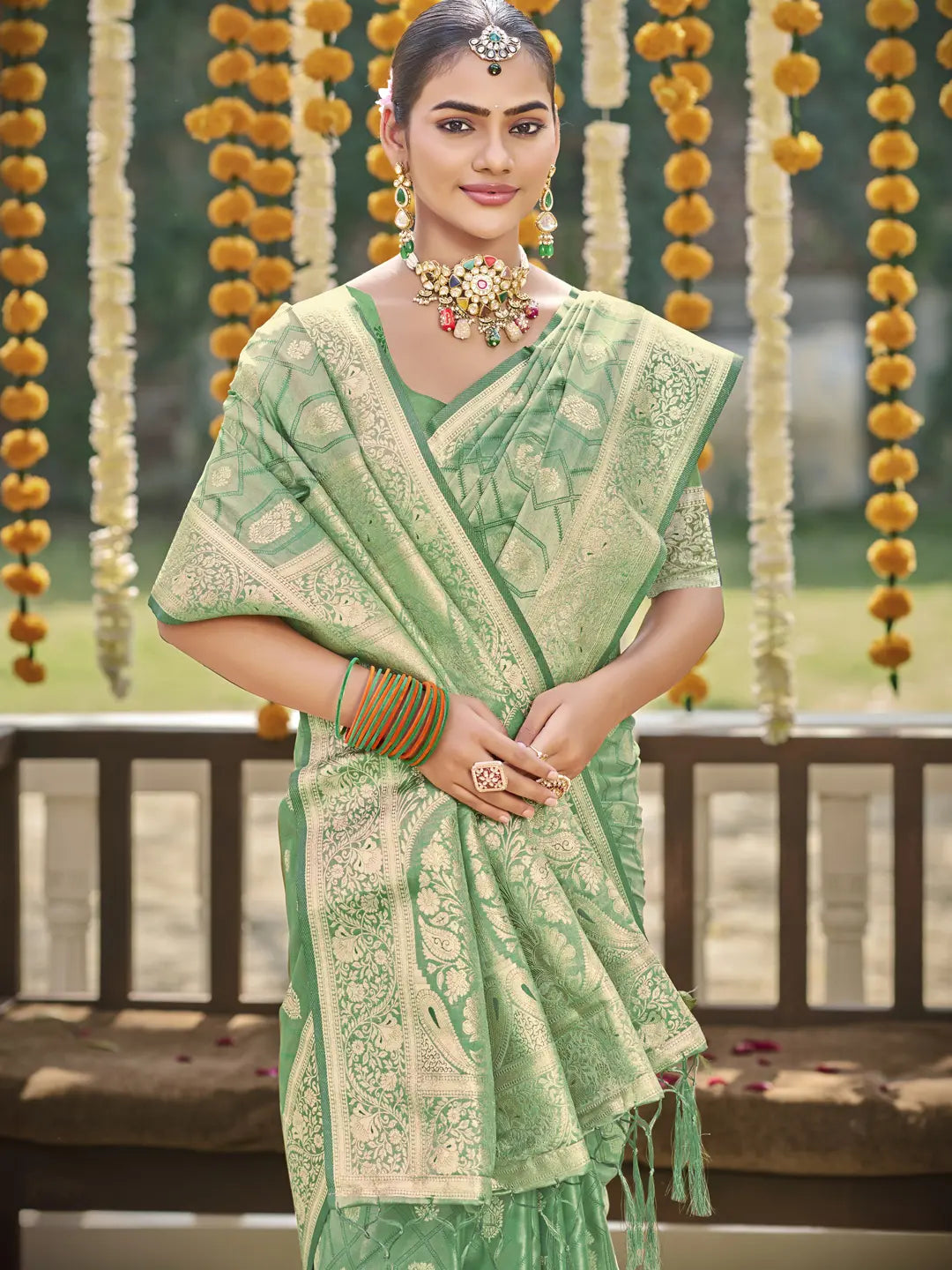 Light Green Satin Silk Saree