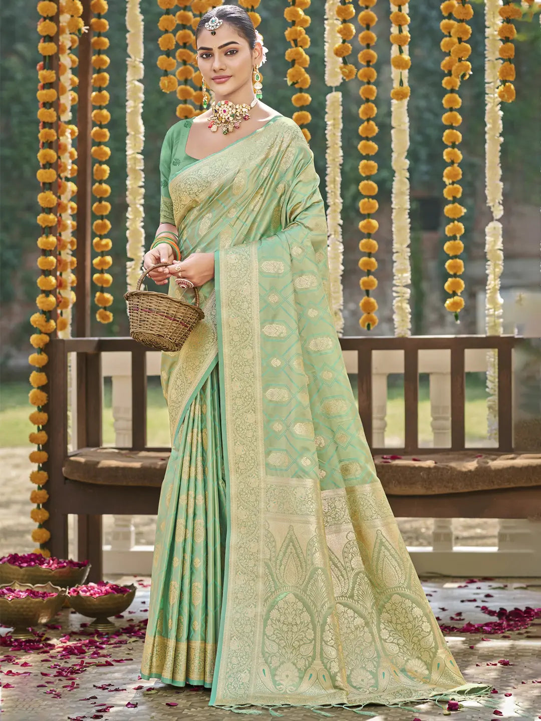 Light Green Satin Silk Saree