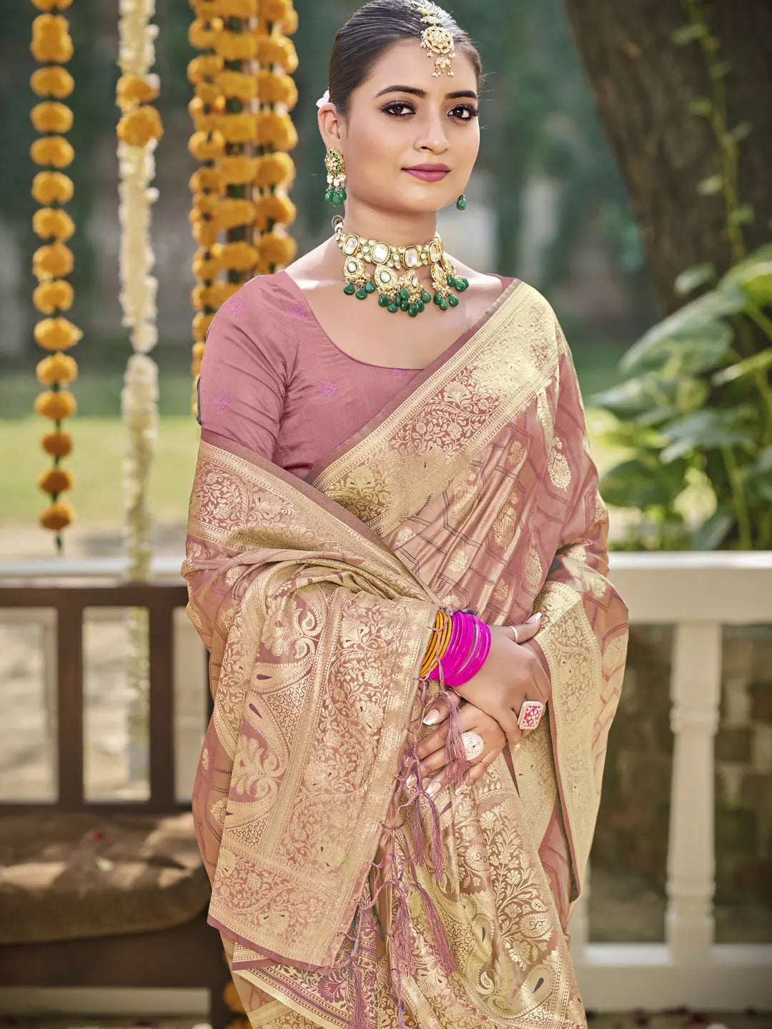 Pink Satin Silk Saree