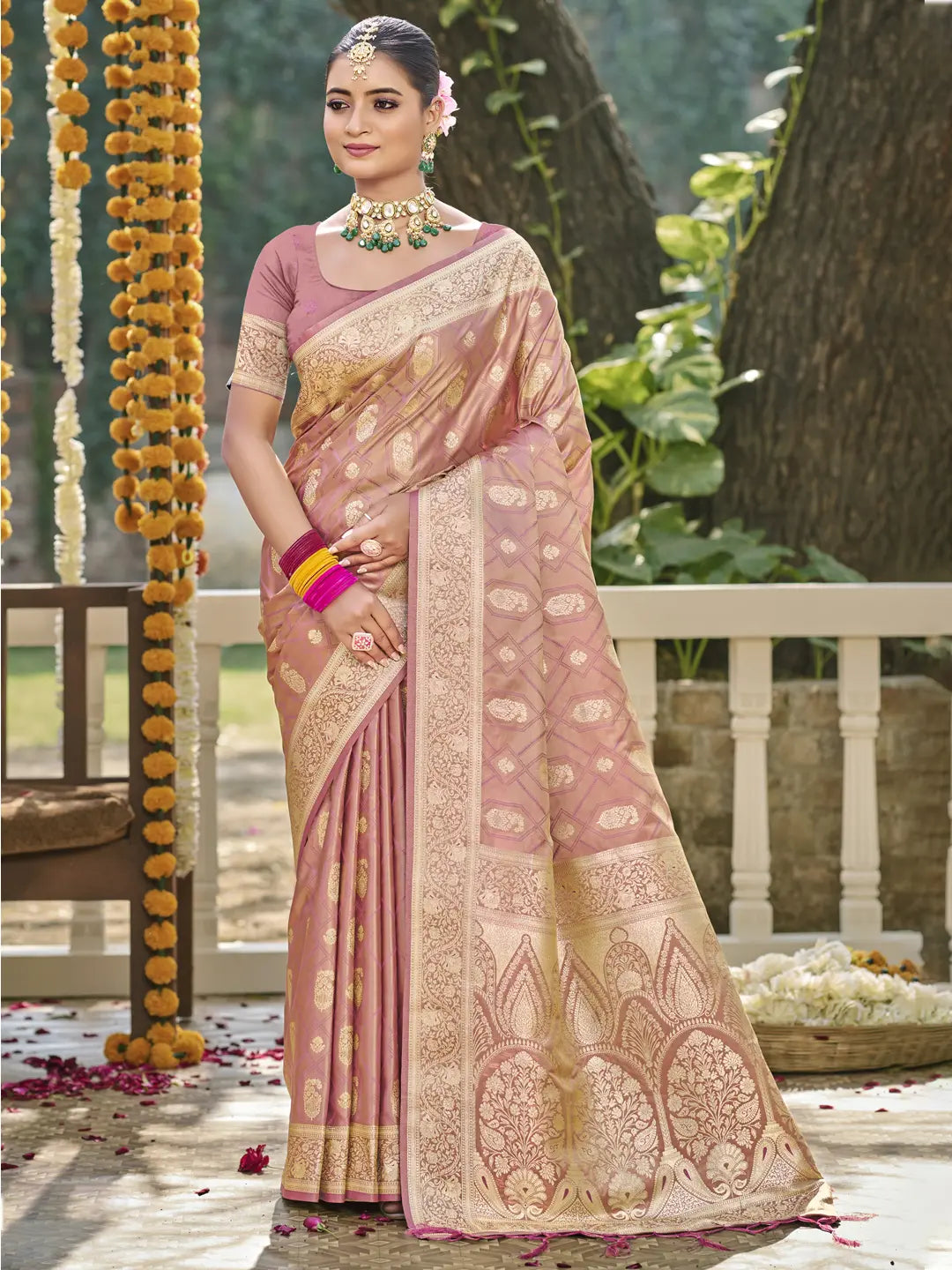 Pink Satin Silk Saree