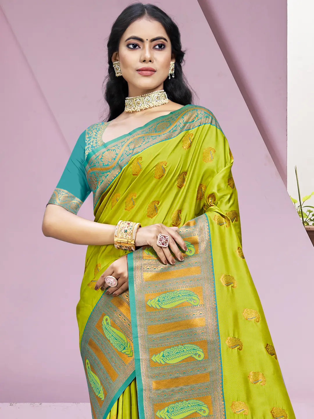 Lime Green Silk Saree