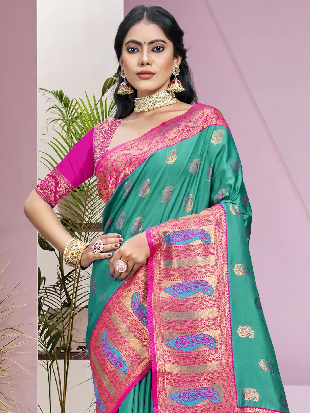 Teal Green Silk Saree