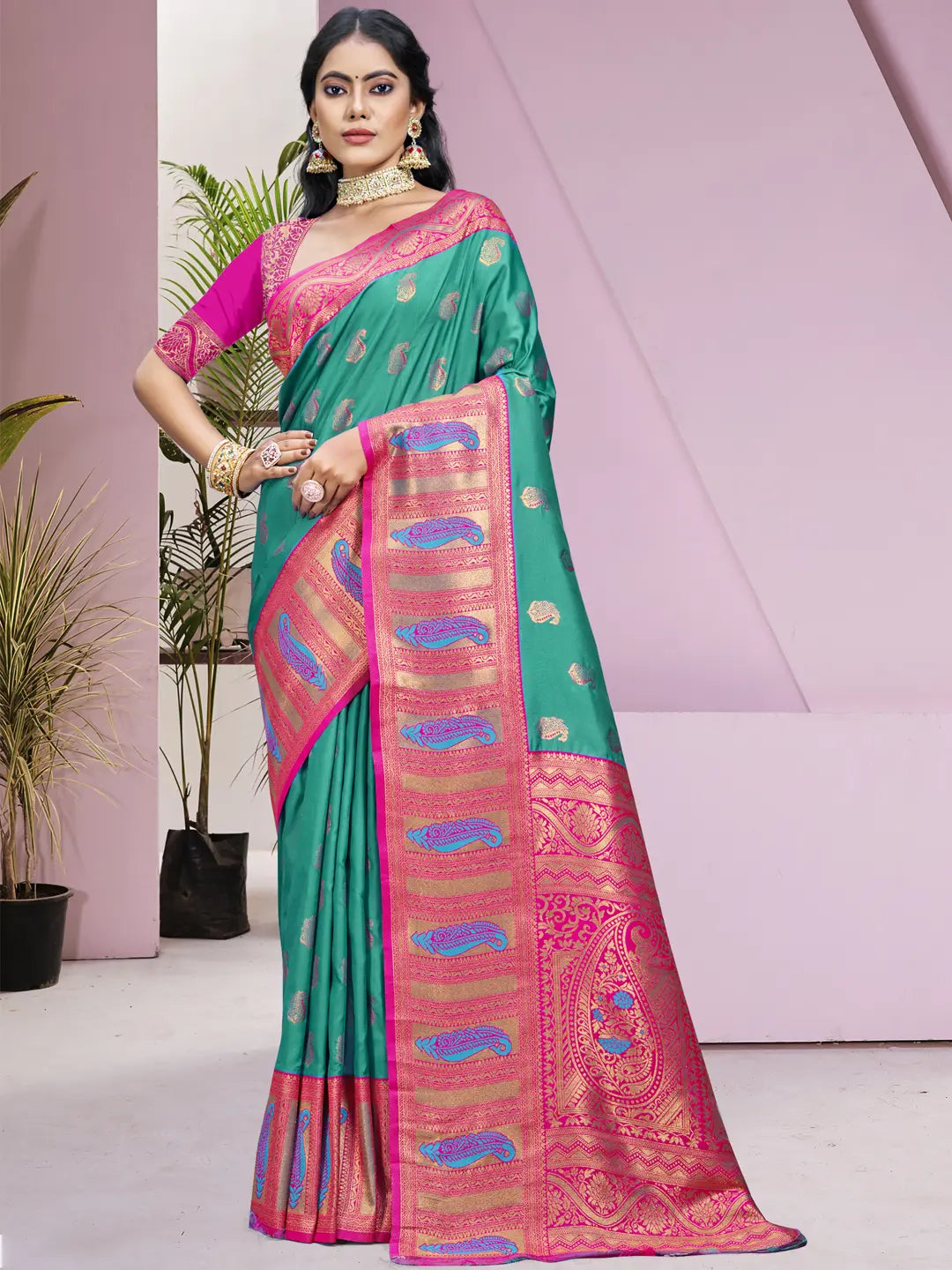 Teal Green Silk Saree