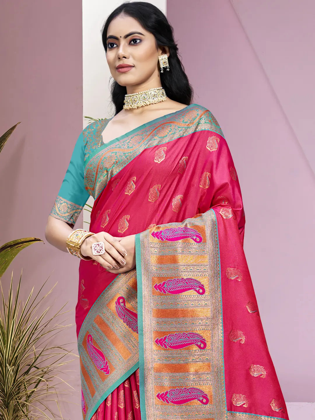 Magenta Pink Silk Saree